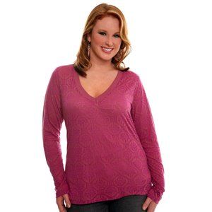Torrid Size 0 Long Sleeve Rose Purple Henna Burnout Top